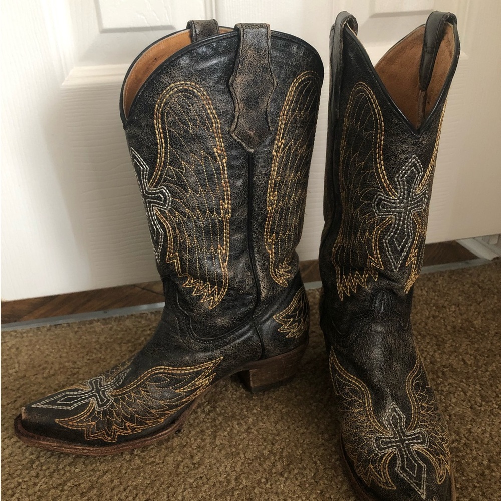 Womens CORRAL Cross Cowboy Boots Teens Size 5 Angel Wings Western Dress Shoe